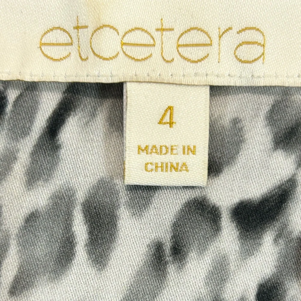 Etcetera Long Sleeve Leopard Print Black‎ and White Shirt Dress Size 4